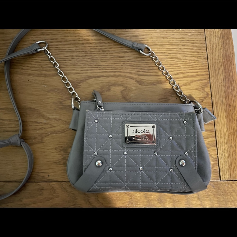 Nicole gray studded crossbody purse